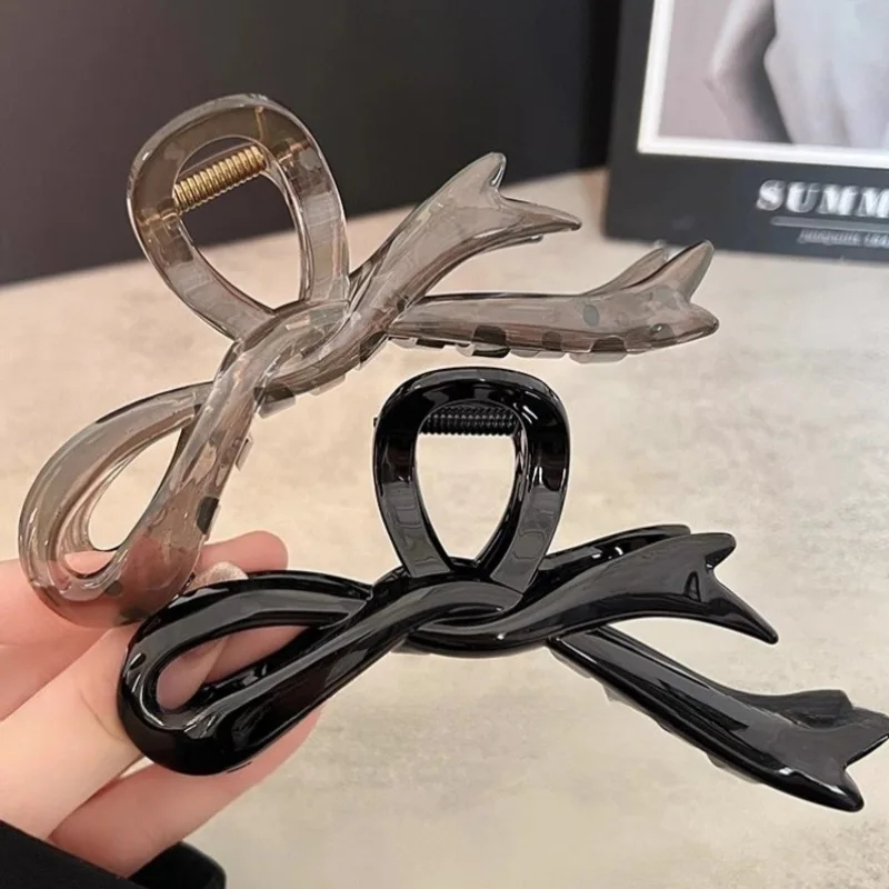 Hair Claw Clip Set - 13cm Acrylic Ribbon Bow Hair Claws