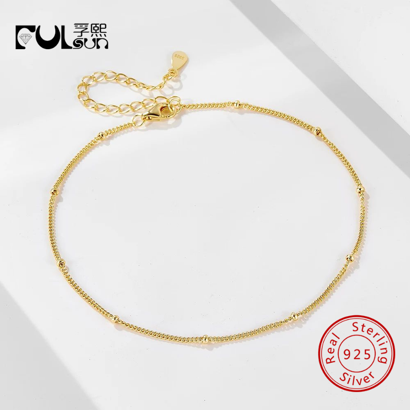 925 Sterling Silver 14K Gold R - огляд і ціна Beaded Anklet Chain
