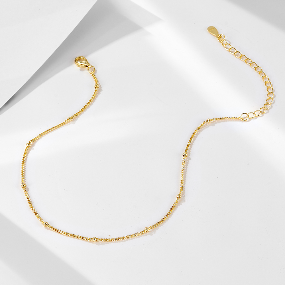 925 Sterling Silver 14K Gold R - огляд і ціна Beaded Anklet Chain