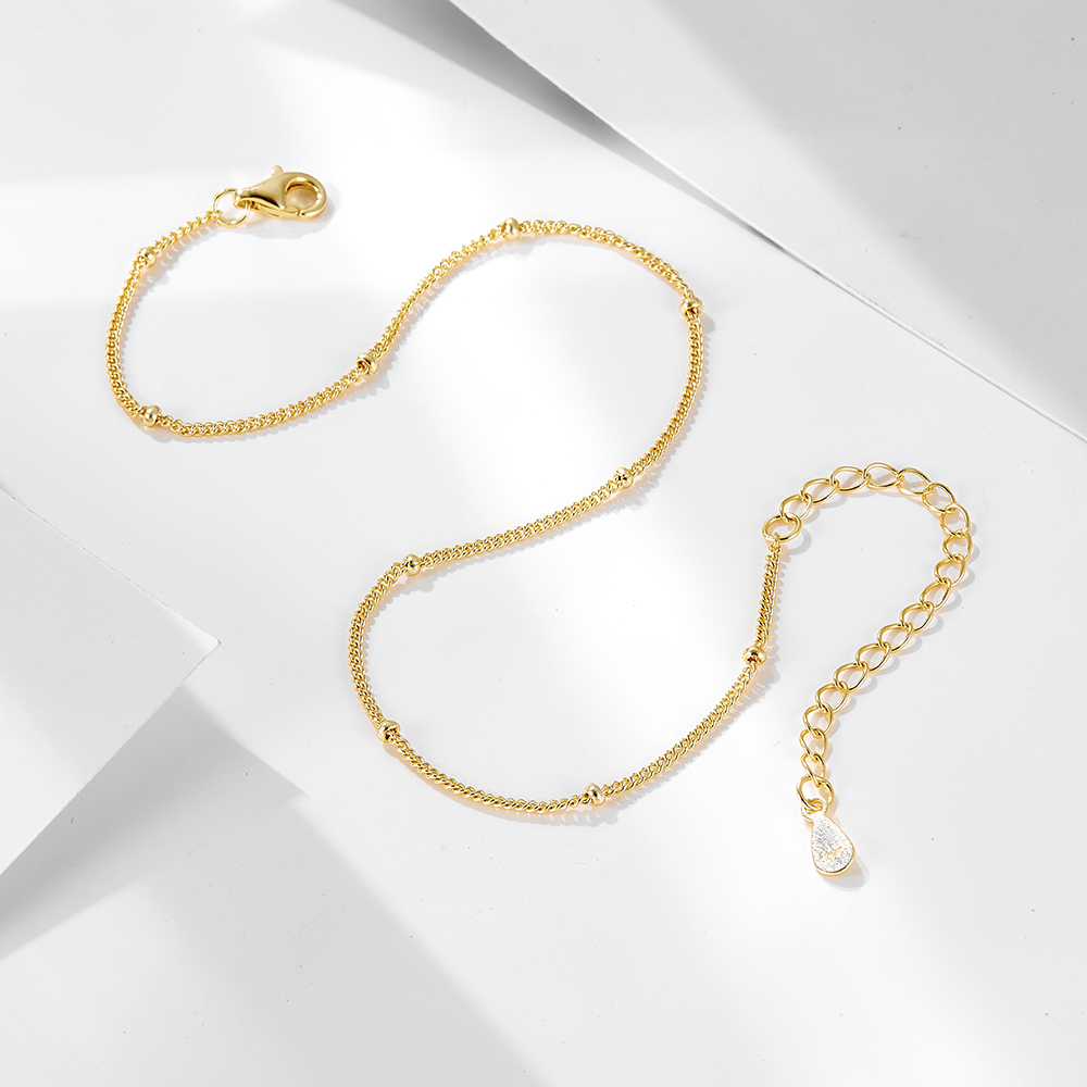 925 Sterling Silver 14K Gold R - огляд і ціна Beaded Anklet Chain